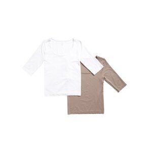 FRENCH LAUNDRY Taupe/white 2pk Seamless Scoop Neck Elbow Sleeve Top